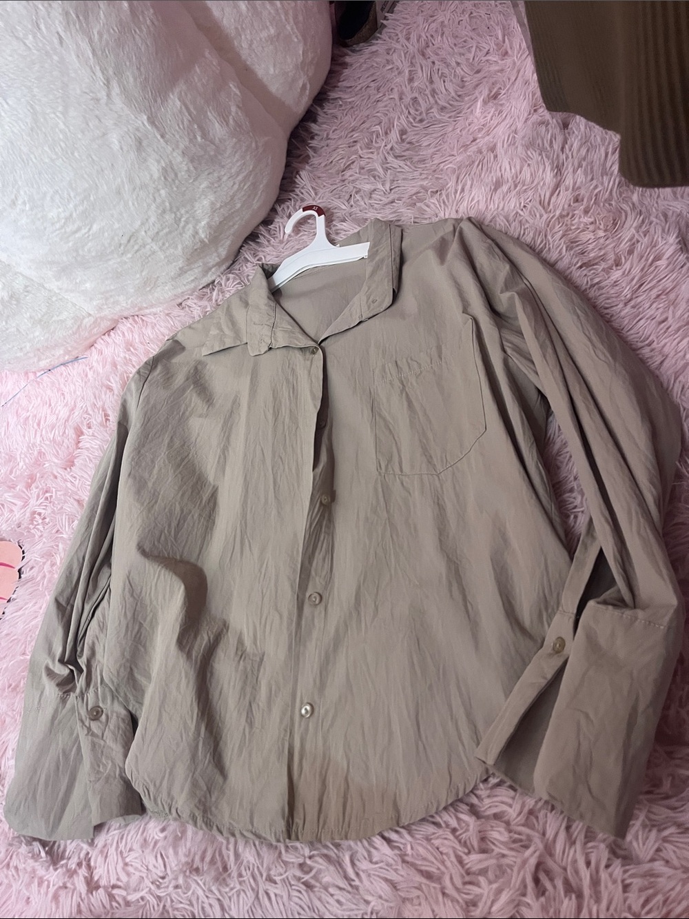 Relaxed Button-Down Long Sleeve Shirt - Taupe